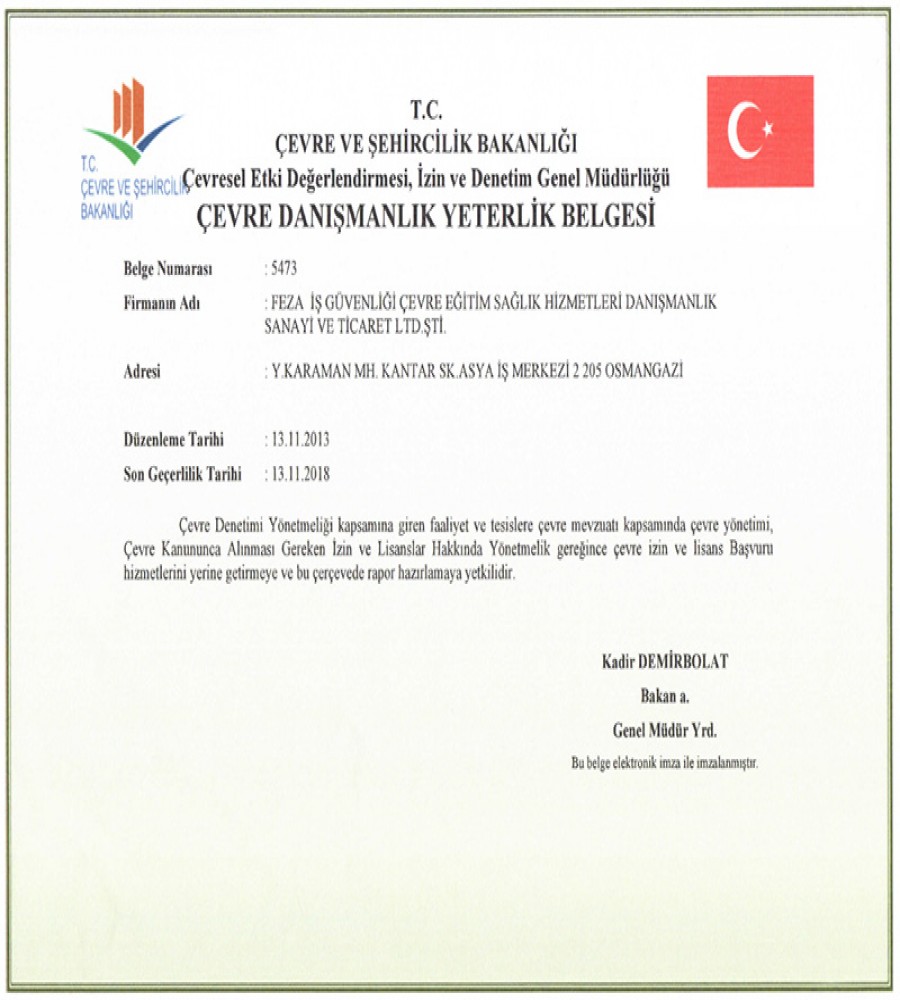 Çevre Danışmanlık Yeterlilik Belgesi